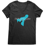 Clitherall Lake Map Ladies V-Neck Tee