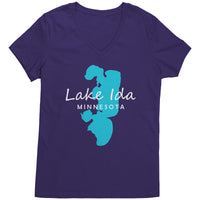 Lake Ida Map Ladies V-Neck Tee