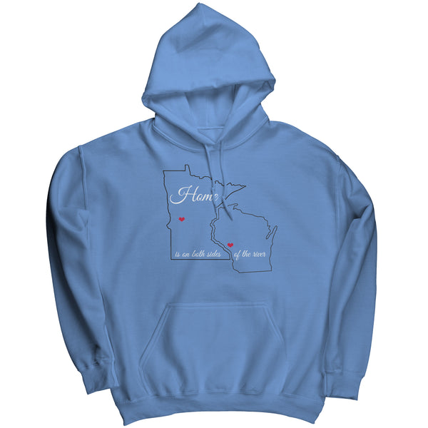 Midwest MN WI River Home Unisex Hoodie, Black Outline