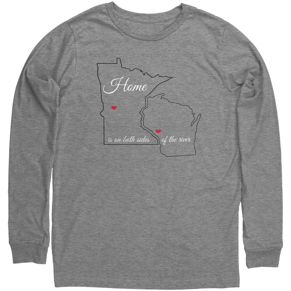Midwest MN WI River Home Unisex LS  Canvas Tee, Black Outline