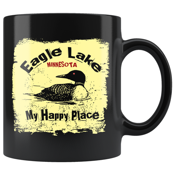 11-Ounce Black Mug, Eagle Lake, Rustic Loon