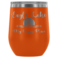 12-Ounce Stemless Wine Tumbler, Eagle Lake My Happy Place, Many Colors