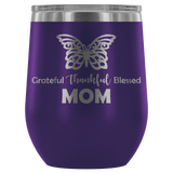 12-Ounce Stemless Wine Tumbler, MOM, Butterfly