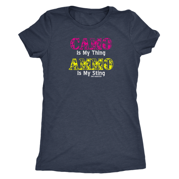 Ladies Triblend Vintage Tee, Camo Is My Thing Ammo Is My Sting