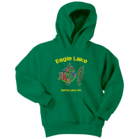 Youth Hoodie, Eagle Lake, Colorful Fish, Battle Lake, Yellow Text