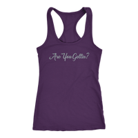 Ladies Racer-Back Tank, Silver Sparkle Illusion, Are You Gellin