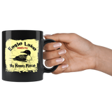 11-Ounce Black Mug, Eagle Lake, Rustic Loon